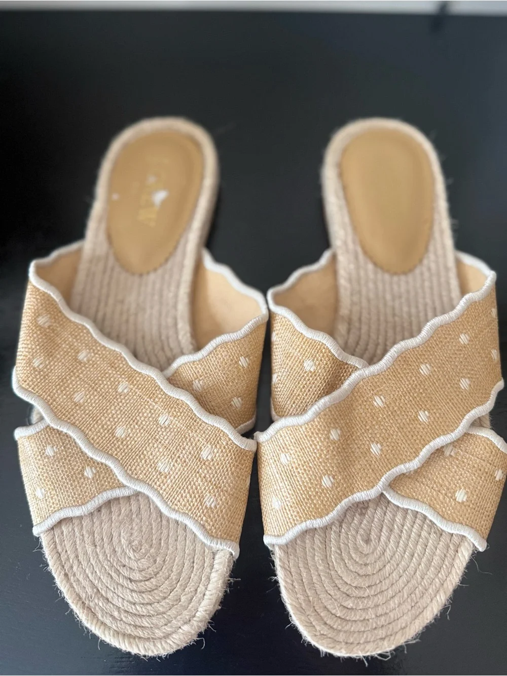 J. Crew Mustard Scallop Espadrille Slide Mules